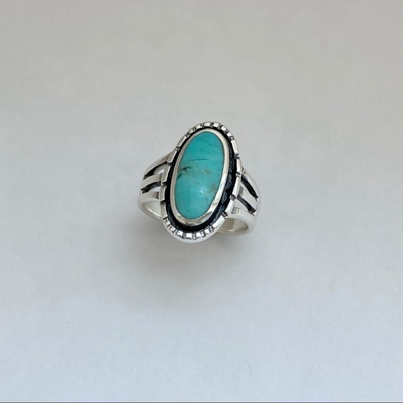 Sterling Silver Oval Genuine Turquoise Ring, Silver Rings, Stone Jewelry - Picture 10 of 12